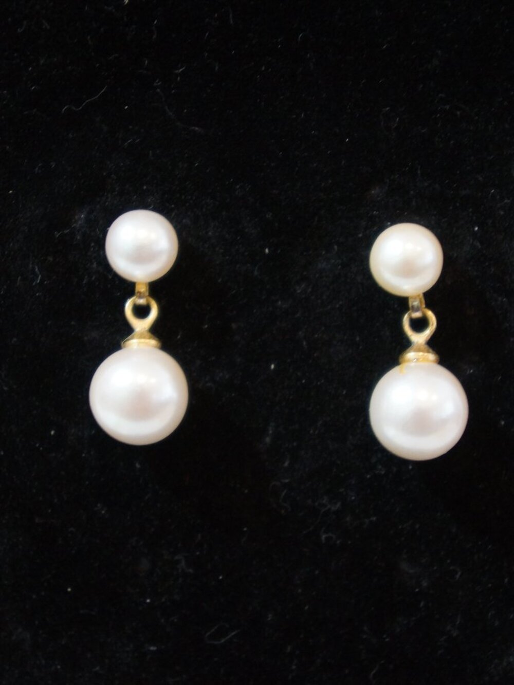 Vintage Gold Tone Double Pearl Drop Earrings Dangle Coquette Bridal Minimalist